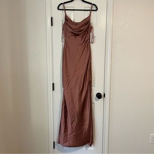 Revelry Skye Satin Cowl Neck Slit Formal Maxi Dress Rose Quartz Pink Size US 2